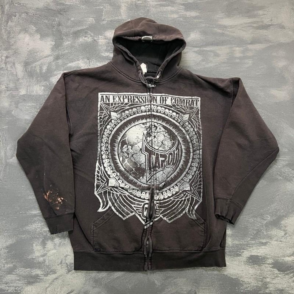 Vintage Tapout Hoodie Mens XL Black 2000s Y2K Faded Distressed